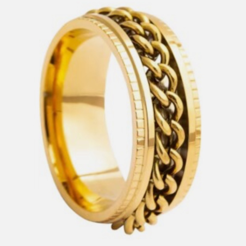Golden Miami Cuban Link Band Ring Stainless Steel Jewelry Unisex